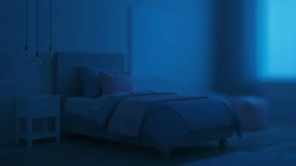 Schlafzimmer Für Mädchen Konzipiert Kinderzimmergestaltung Nacht Abendbeleuchtung Rendering — Stockfoto