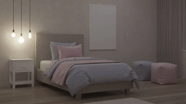 Kızlar Için Tasarlanmış Bir Yatak Odası Çocuk Odası Tasarımı Geceler — Stok fotoğraf