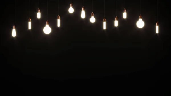 Ampoules Vintage Décoratives Style Edison Sur Fond Noir Rendu — Photo