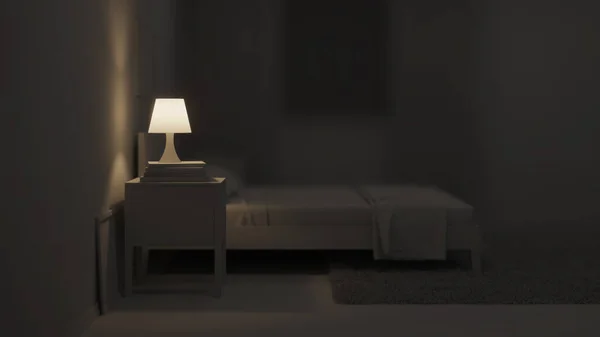 Interiören Sovrummet Modern Stil Blå Toner God Natt Kvällsbelysning Rendering — Stockfoto