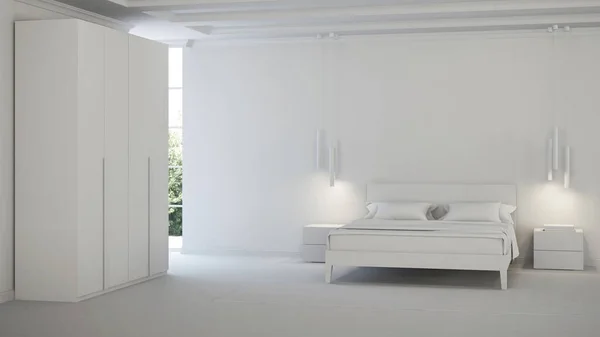 近代的な寝室のインテリア グレーのインテリア 3Dレンダリング — ストック写真