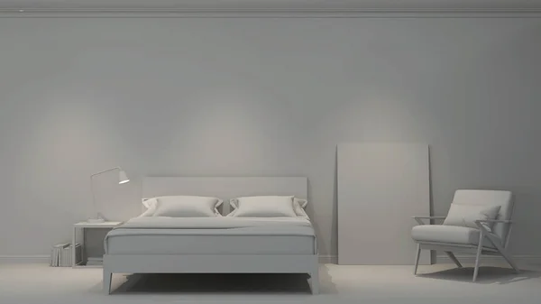 Modern Yatak Odasının Içi Kısmı Gri Görüntüleme — Stok fotoğraf