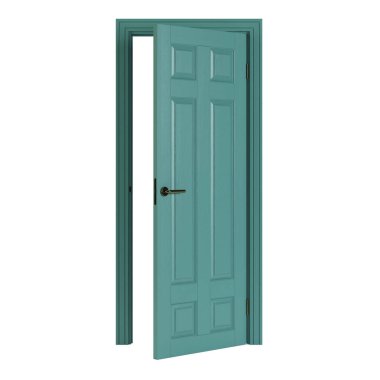 Tahta kapı beyaz arka planda izole edilmiş. 3B görüntüleme.