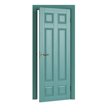 Tahta kapı beyaz arka planda izole edilmiş. 3B görüntüleme.