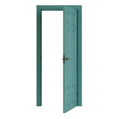 Tahta kapı beyaz arka planda izole edilmiş. 3B görüntüleme.