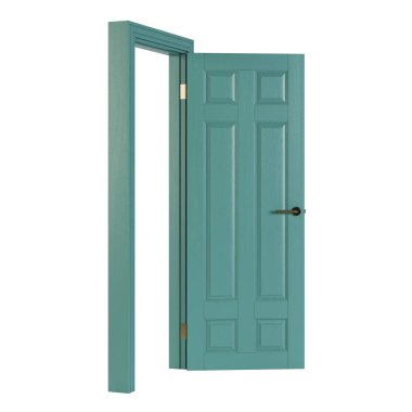 Tahta kapı beyaz arka planda izole edilmiş. 3B görüntüleme.