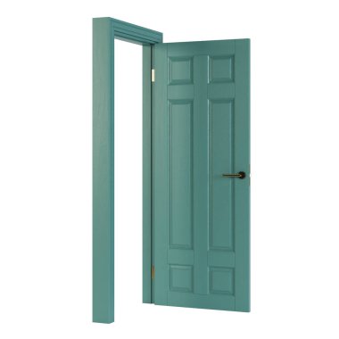 Tahta kapı beyaz arka planda izole edilmiş. 3B görüntüleme.