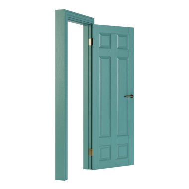 Tahta kapı beyaz arka planda izole edilmiş. 3B görüntüleme.