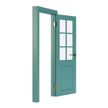 Tahta kapı beyaz arka planda izole edilmiş. 3B görüntüleme.