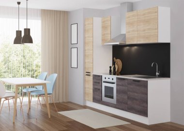 Modern bir şekilde mutfağın içinde. 3B görüntüleme.