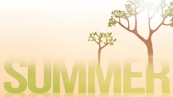 Palabra de verano con exuberante hierba y árboles - Ilustración vectorial — Vector de stock