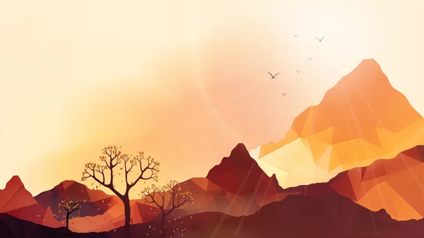 Montagna geometrica e sfondo tramonto - Illustrazione vettoriale — Vettoriale Stock