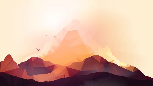 Geometrischer Berg und Sonnenuntergang Hintergrund - Vektorillustration — Stockvektor