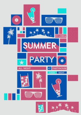 Retro mozaik yaz tatili Poster - vektör çizim