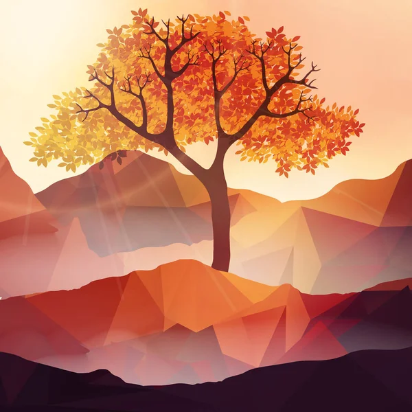 Paisaje geométrico con árbol - Ilustración vectorial — Vector de stock