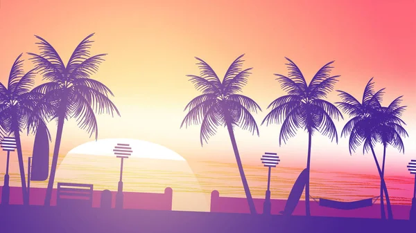 Pôr-do-sol de praia - Ilustração vetorial — Vetor de Stock