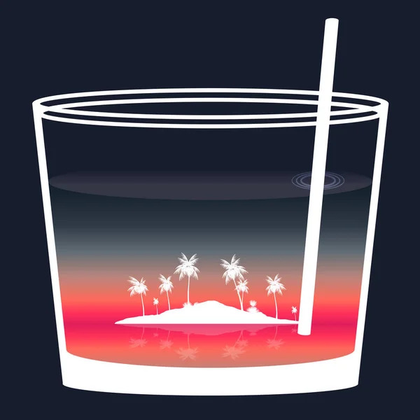 Koktél trópusi jelenet a pohárban, sziget - vektor Ilus — Stock Vector