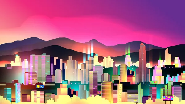 Vivid Night City avec Fluo Néon - Illustration vectorielle — Image vectorielle