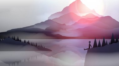 Yalı yüksek kayalıklarla ve Edge - vektör oturan adam 