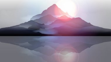 Dağ manzarası göl yansıması - vektör Illustratio ile