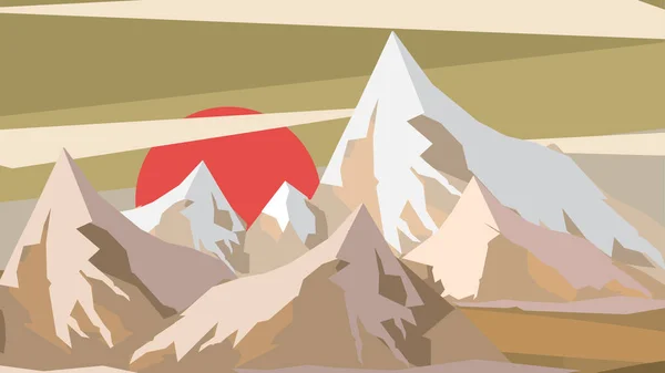 Minimale abstrakte Berglandschaft Sonnenuntergangsszene - Vektor Unlust — Stockvektor