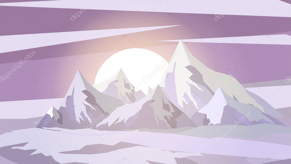Minimal Abstract Mountain Landscape Moonrise Scene - Vector Illu