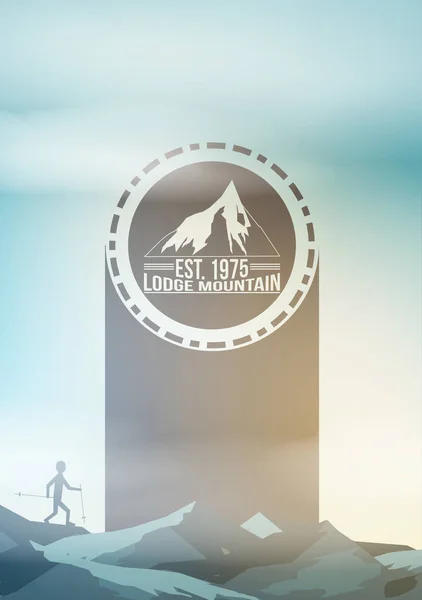 Ski Mountain Poster Template con Nordic Walking Man - Vector Il — Vettoriale Stock