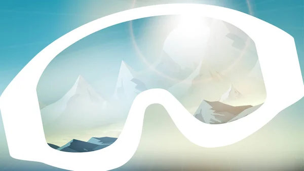 Goggles de esqui refletindo as montanhas de inverno no Backgroun desfocado — Vetor de Stock