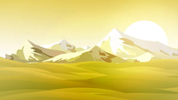 Деревенский летний луговой пейзаж с горами - Vector Illustrat — стоковый вектор