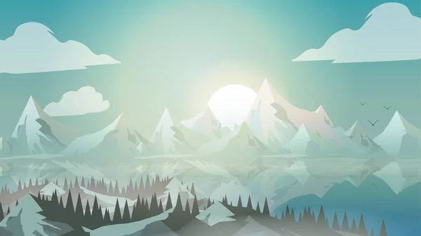 Montagne astratte con lago e pineta - Vector Illustrat — Vettoriale Stock