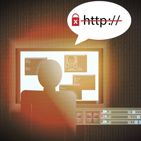 Niet-beveiligde webpagina aangevallen door Hacker - Vector Illustratio — Stockvector