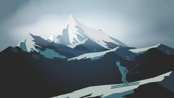 Paysage de montagne avec l'homme Ski - Illustration vectorielle — Image vectorielle