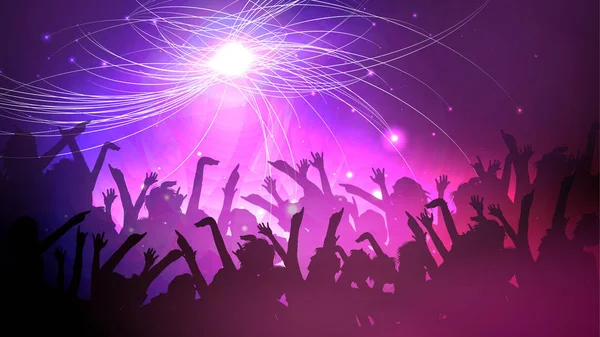 Party lidí dav, slavnostní událost Disco pozadí - vektor osvětlení — Stockový vektor