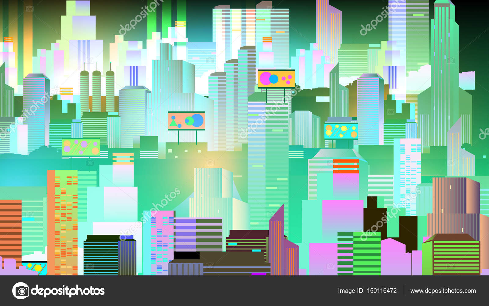 Vivid Night City with Neon Glow - Vector Illustration Stock Vector by ...