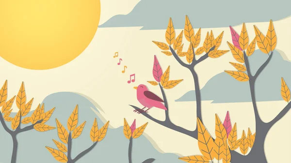Style de coupe de papier Oiseau sur branche d'arbre - Illustration vectorielle — Image vectorielle