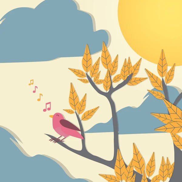 Pássaro estilo corte de papel na árvore ramo - Vector Illustratio —  Vetores de Stock