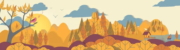 Papier-cut stijl stoffen Forest Panorama met huisje — Stockvector