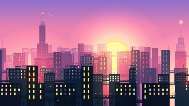 Kentsel şehir Nightscape - vektör Illustratio
