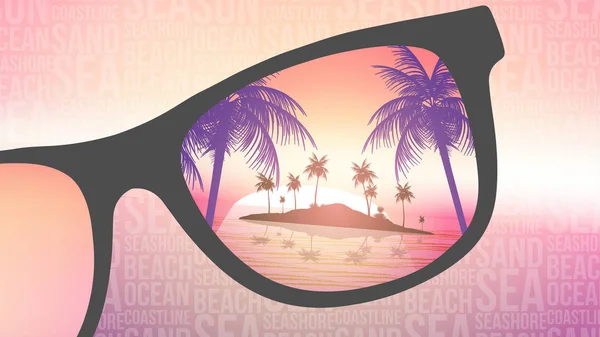 Summer Beach Tropical Island con gafas de sol en el fondo borroso — Vector de stock