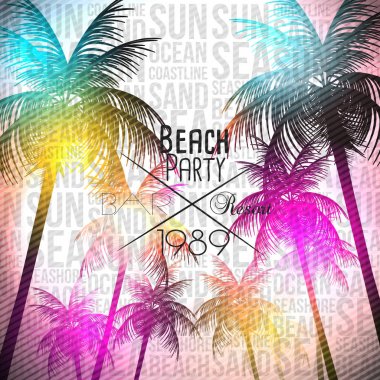 Plaj sahne ile tropikal yaz baskı el ilanı