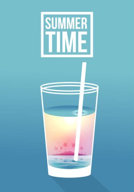 Kokteyl cam, ada - tropikal sahne ile vektör Illus