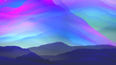 Günbatımı veya üzerinde ipek dağlar manzara - şafak Illustrati vektör