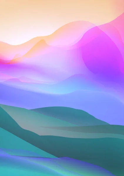 Pôr do sol ou Dawn Over Silk Mountains Paisagem - Vector Illustrati — Vetor de Stock