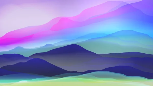 Pôr do sol ou Dawn Over Silk Mountains Paisagem - Vector Illustrati — Vetor de Stock