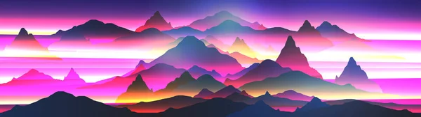 Panorama astratto delle montagne al neon - Illustrazione vettoriale — Vettoriale Stock