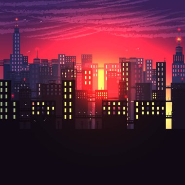 Kentsel şehir Nightscape - vektör çizim