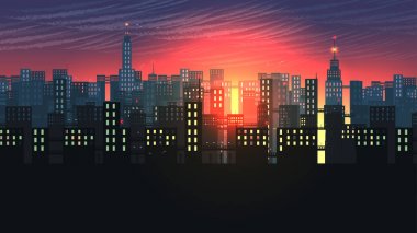 Kentsel şehir Nightscape - vektör Illustratio