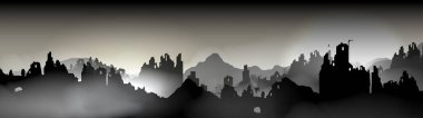 Destroyed city Panorama, Buildings in Ruin - Vector Illustration clipart