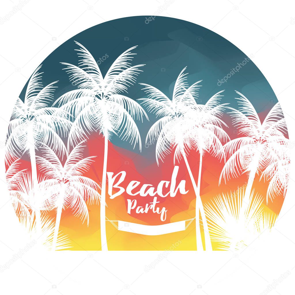 Tropical Summer Beach Party Poster with Palm Tree and Hammock - 