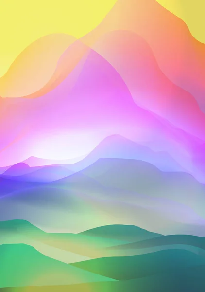 Pôr do sol ou Dawn Over Silk Mountains Paisagem - Vector Illustrati —  Vetores de Stock